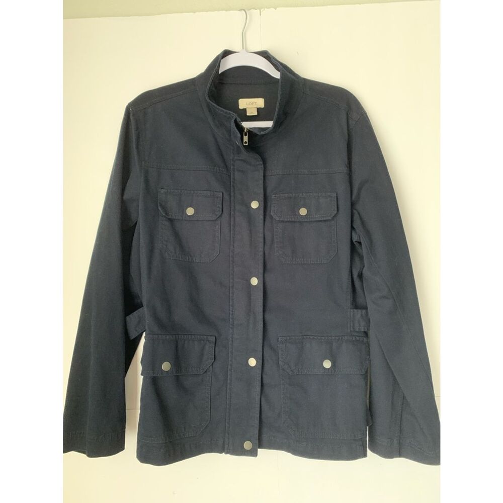 LOFT Women Navy Blue Utility Jacket with Snap Pockets Size XL